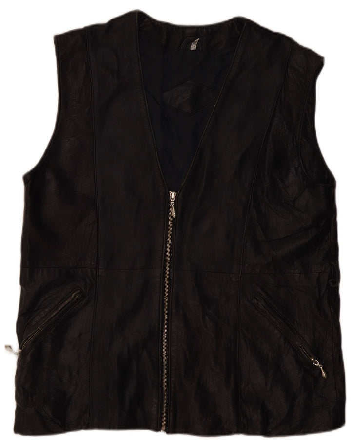 VINTAGE Gilet din piele pentru femei UK 16 Large Black