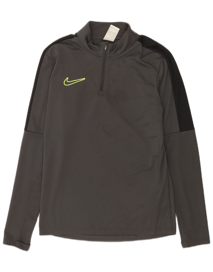 Top de trening pentru bărbați Dri Fit, cu fermoar și gât, color block, gri mic