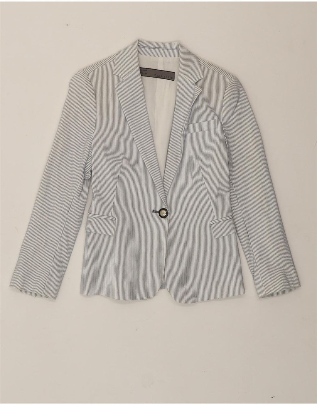 Sacou blazer pentru femei Zara, cu 1 nasture, UK 10, bumbac alb cu dungi mici