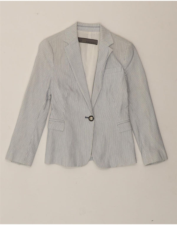 Sacou blazer pentru femei Zara, cu 1 nasture, UK 10, bumbac alb cu dungi mici