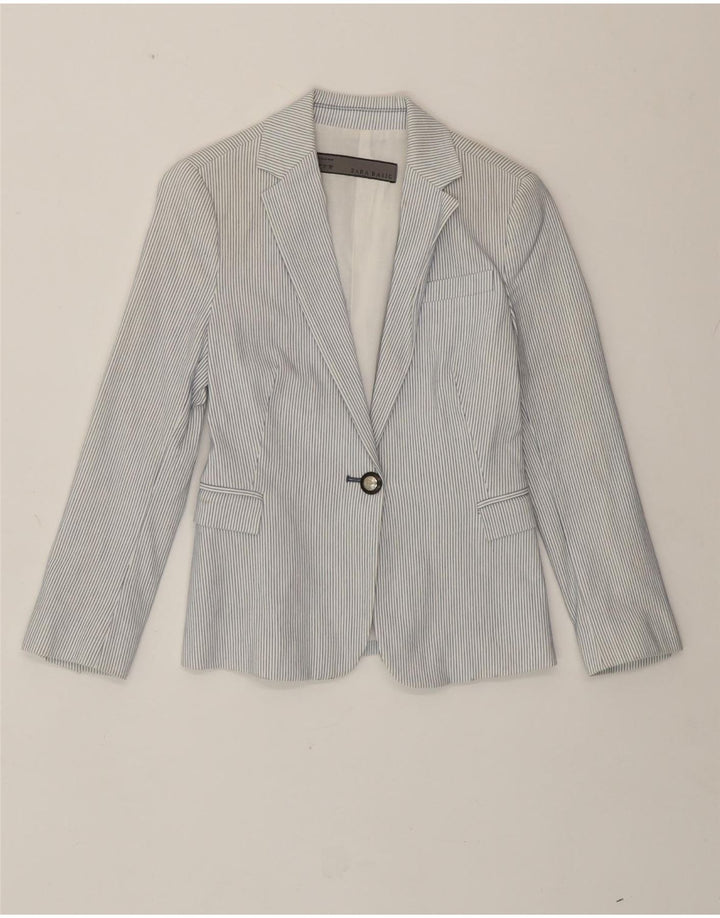 Sacou blazer pentru femei Zara, cu 1 nasture, UK 10, bumbac alb cu dungi mici