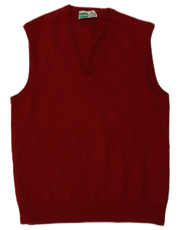 Benetton Mens Vest Tank Top IT 52 Large Maroon Virgin Wool
