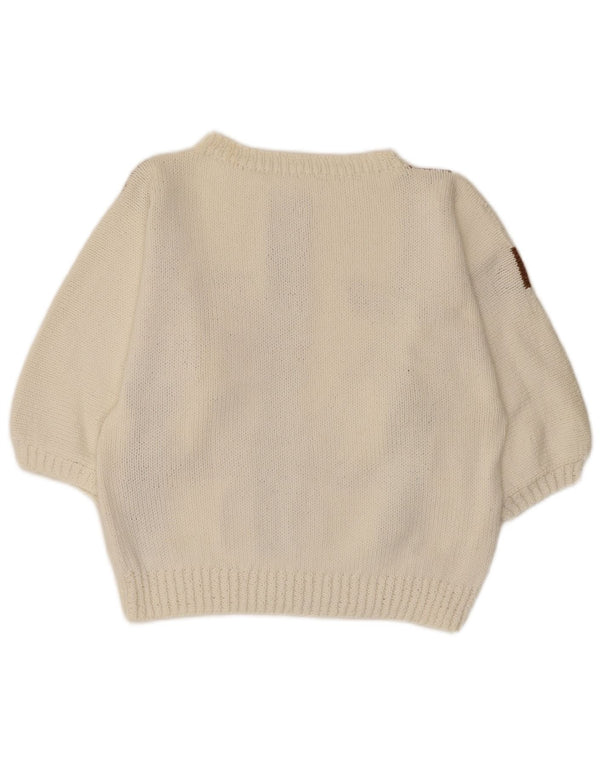 Pulover vintage pentru femei, cu mâneci 3/4, cu gât de barcă, UK 10, mic, alb, floral