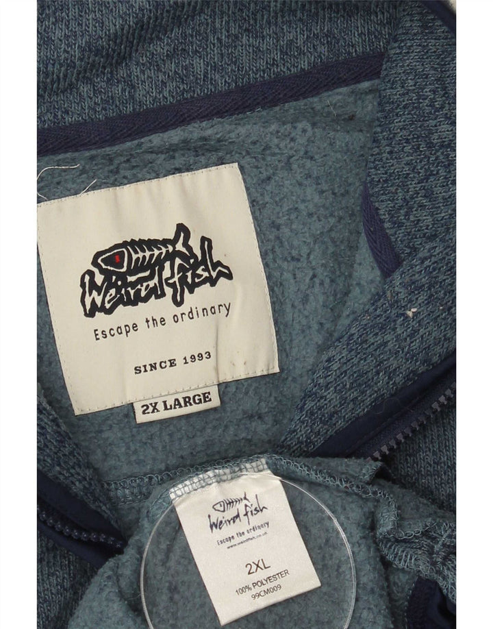 Pulover pentru bărbați Weird Fish, cu fermoar, cu gât, 2XL, poliester cu pată albastru