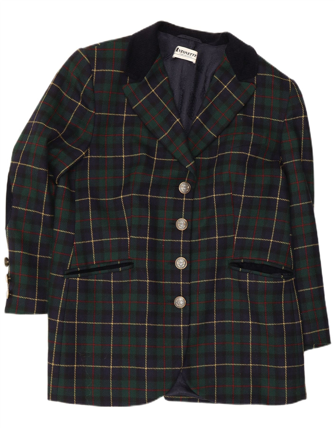 Jachetă Antonette pentru femei, cu 4 nasturi, UK 18 XL, viscoză verde cu check