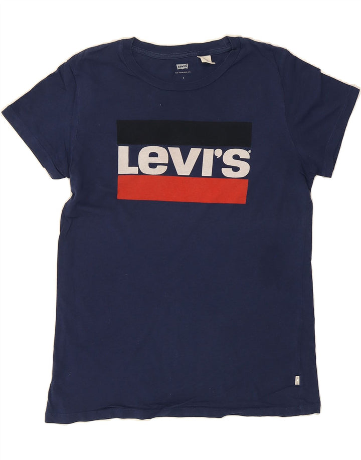 LEVI'S Womens Graphic T-Shirt Top UK 10 Small Navy Blue Vintage Levi's and Second-Hand Levi's from Messina Hembry 