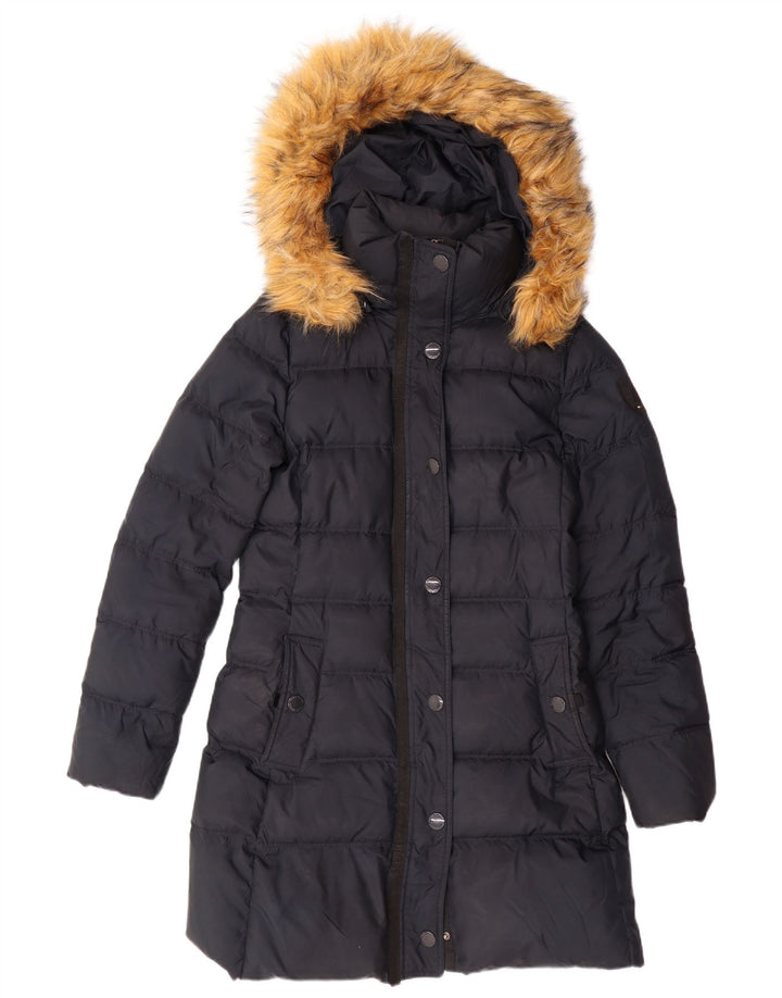 TOMMY HILFIGER Palton căptușit cu glugă pentru femei UK 10 Poliester bleumarin mic