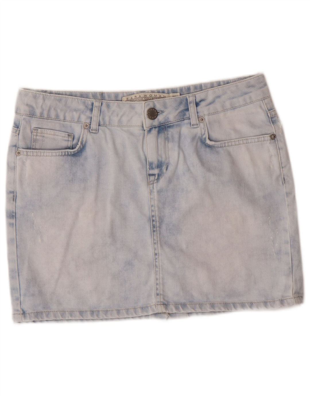 Fusta de denim cu spălare acidă pentru femei Zara EU 40 Medium W30 Blue Cotton Classic