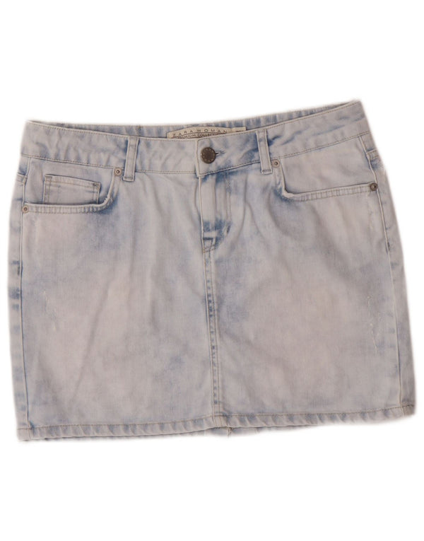 Fusta de denim cu spălare acidă pentru femei Zara EU 40 Medium W30 Blue Cotton Classic