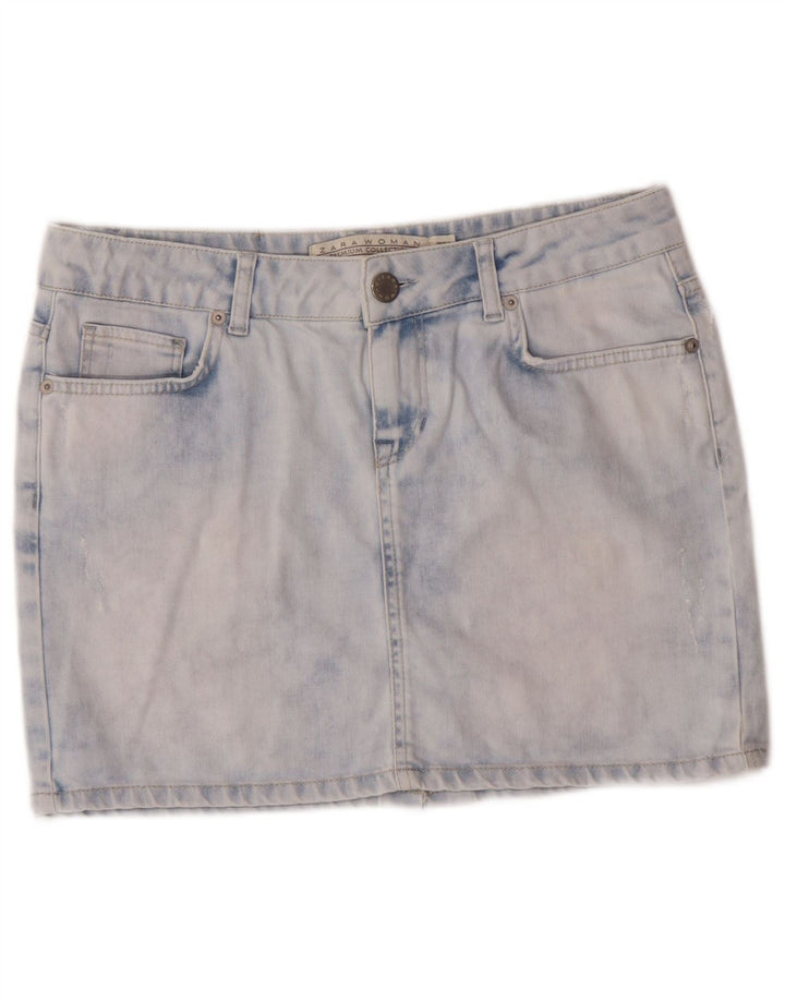 Fusta de denim cu spălare acidă pentru femei Zara EU 40 Medium W30 Blue Cotton Classic
