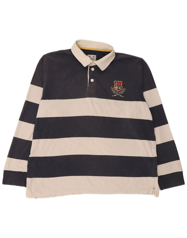 Crew Clothing Tricou polo rugby cu mânecă lungă pentru bărbați 2XL bleumarin cu dungi
