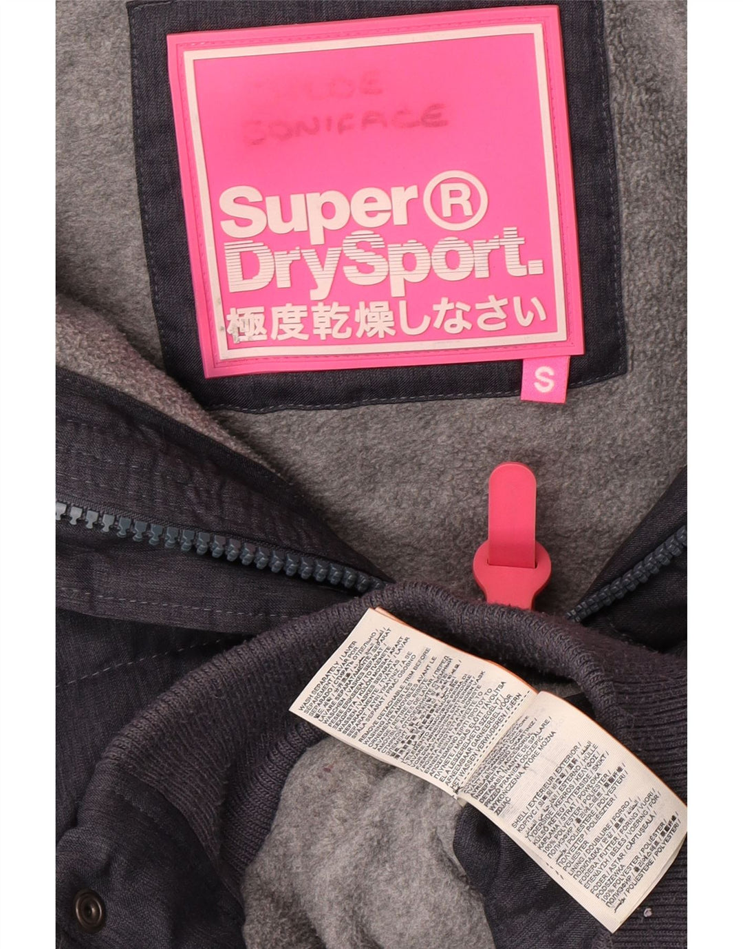 Jachetă bomber căptușită cu glugă Superdry pentru femei UK 8, poliester gri mic