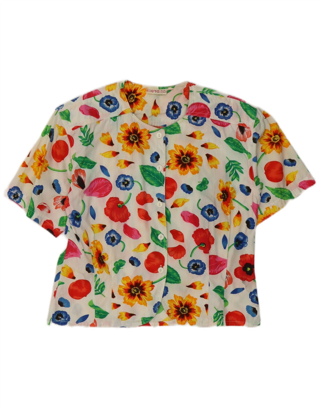 Bluză cămașă cu mânecă scurtă pentru femei Express UK 14 Medium White Floral