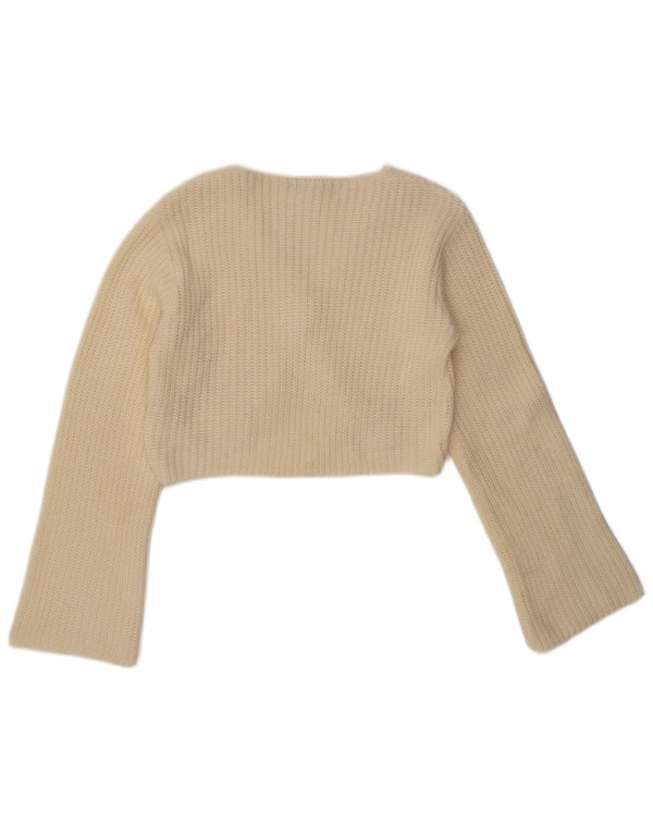 Pulover Vintage cardigan deschis pentru femei UK 14 Lână albă mare