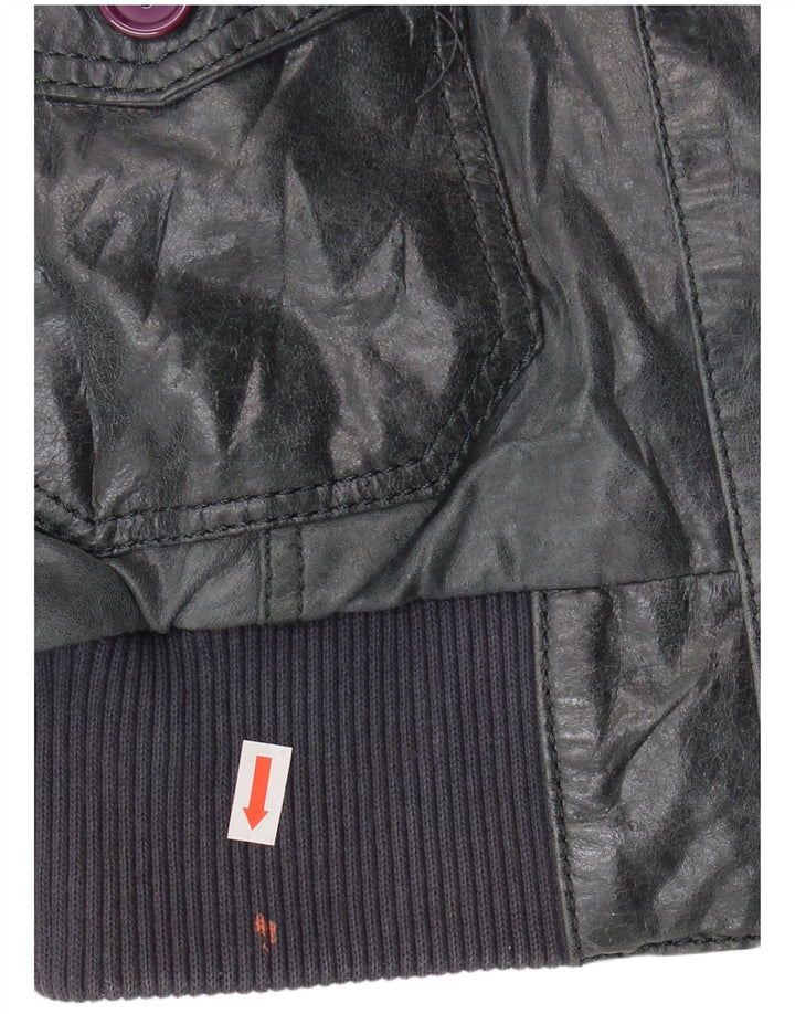 Jachetă Bomber din piele vintage pentru femei IT 46 Mare din piele bleumarin