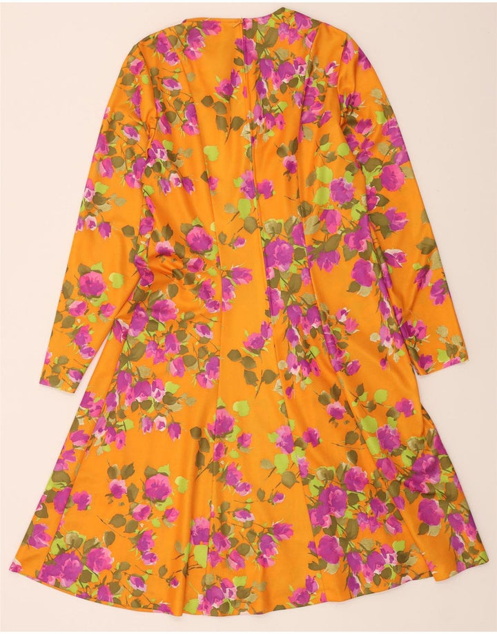 VINTAGE Womens Long Sleeve Basic Dress IT 42 Medium Orange Floral Vintage Vintage and Second-Hand Vintage from Messina Hembry 