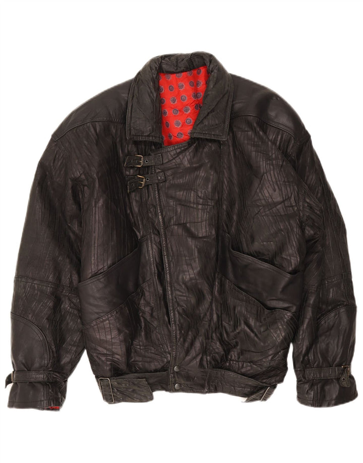 Jachetă Bomber din piele vintage pentru femei IT 54 3XL cu dungi negre
