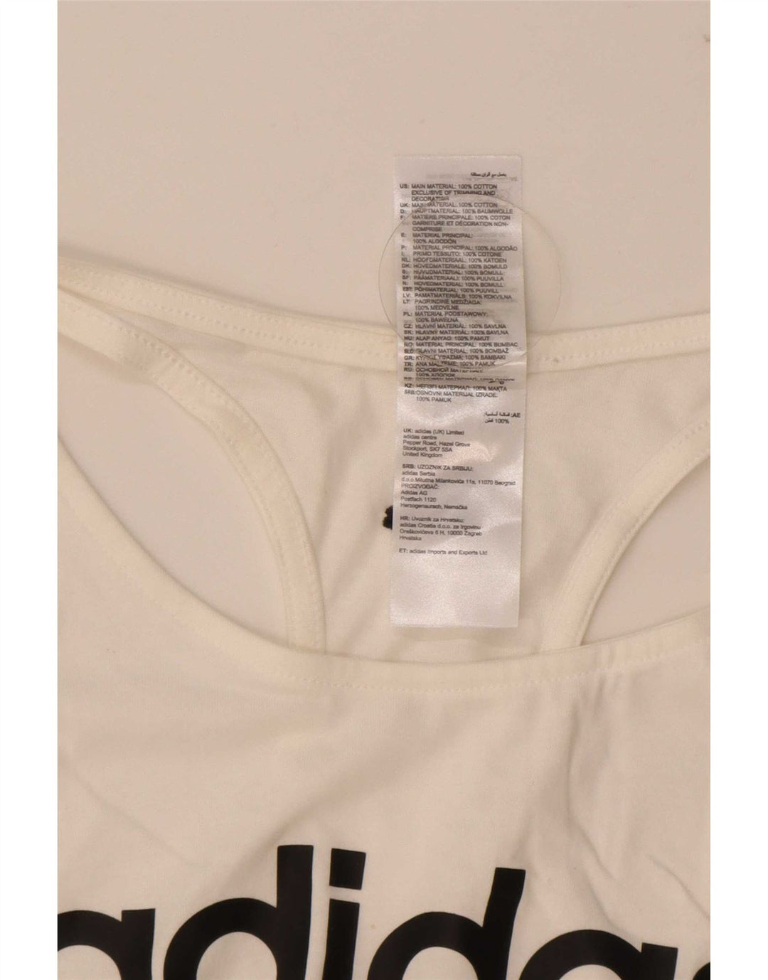 Vesta grafică pentru femei Adidas UK 12/14 Bumbac alb mediu
