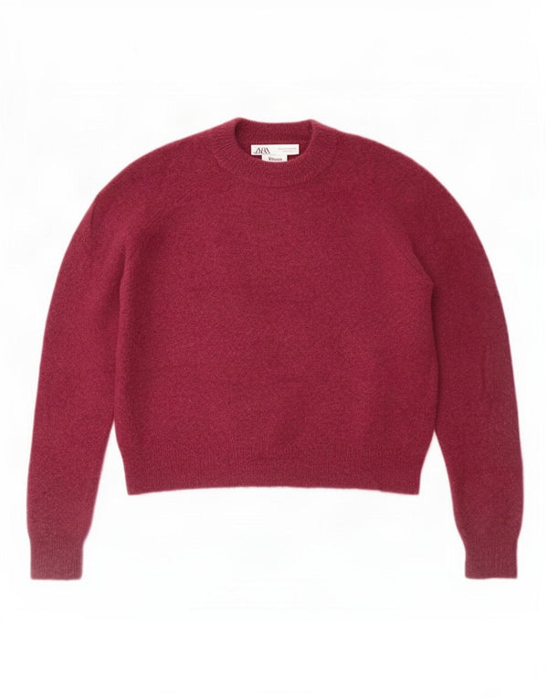 Pulover de damă Zara Crop oversize cu decolteu triplu, UK 10, Burgundy mic