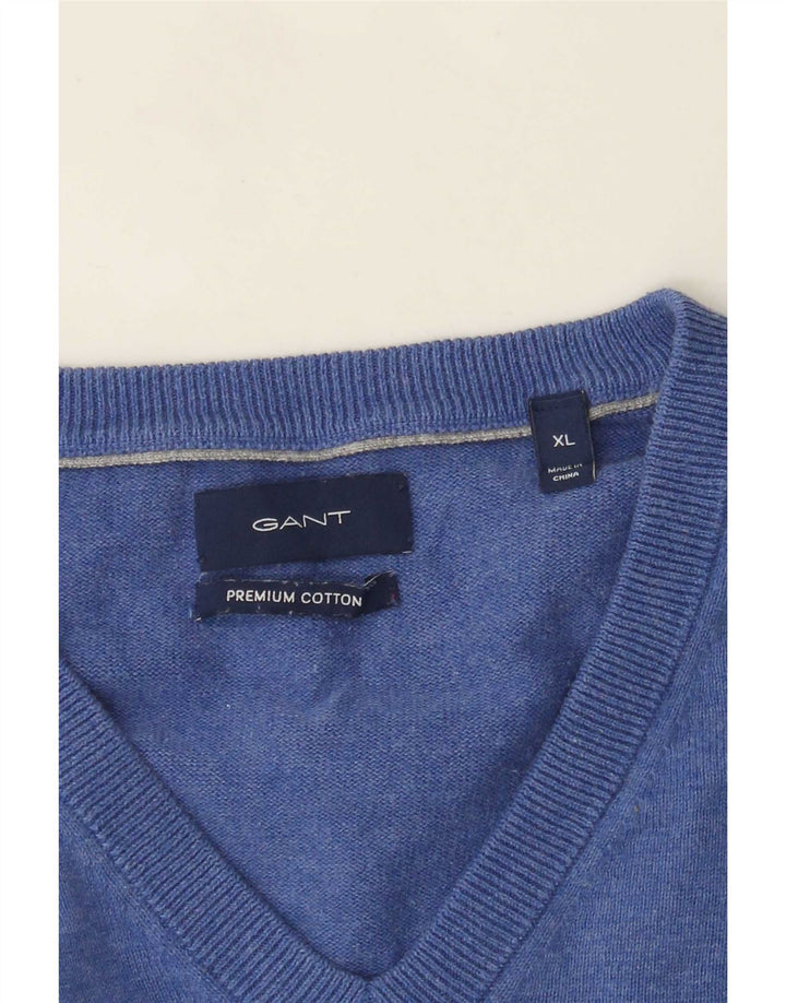 Pulover pentru bărbați Gant cu decolteu în V, XL, bumbac, albastru