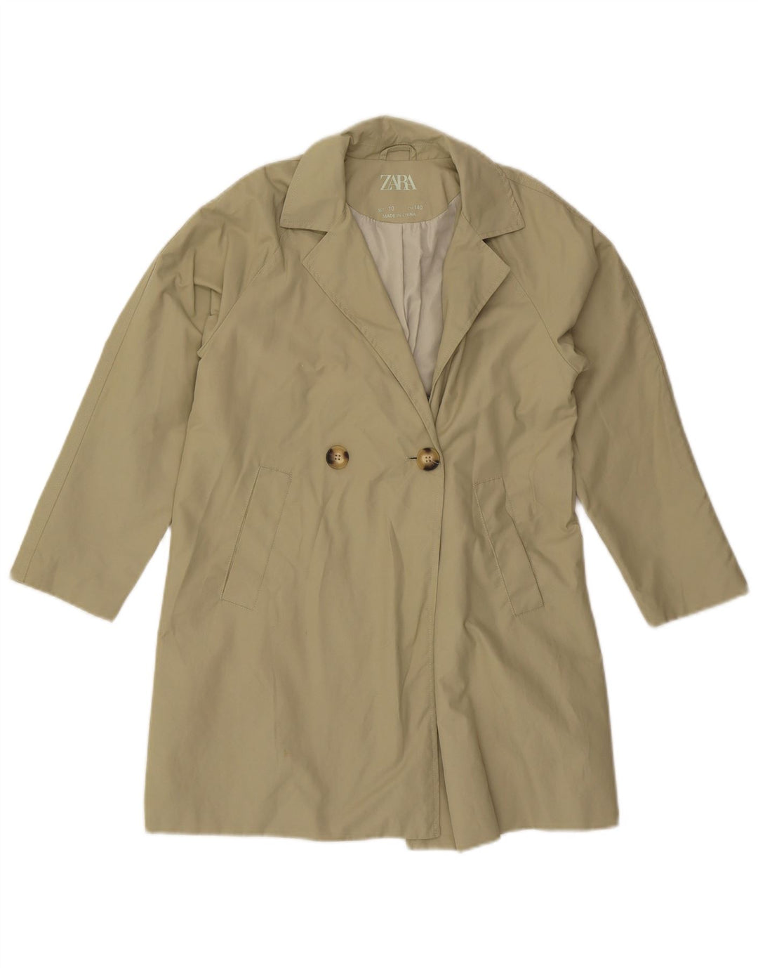 ZARA Girls Overcoat 9-10 Years Khaki Polyester