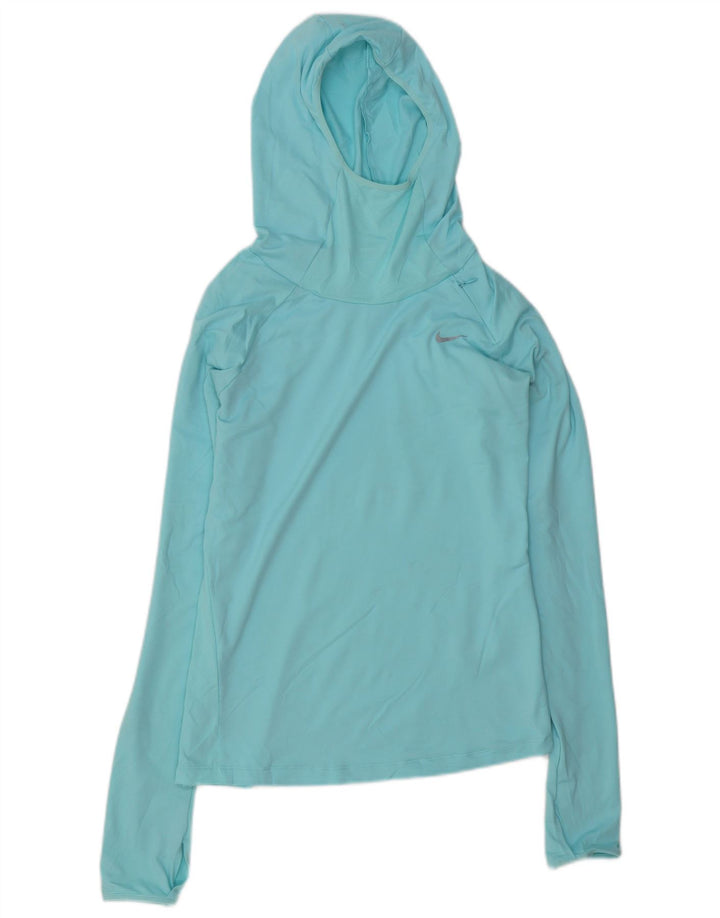 Top cu glugă NIKE Dri Fit pentru femei, cu mânecă lungă, UK 10, poliester albastru mic