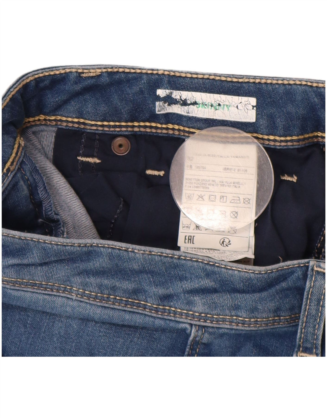 Blugi skinny de damă BENETTON W32 L31 bumbac albastru