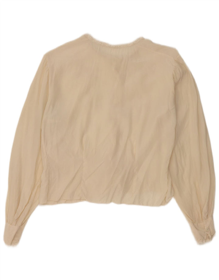 Bluză vintage pentru femei, cămașă crop UK 12 Bej mediu