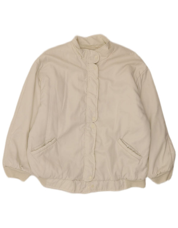 Jachetă bomber supradimensionată vintage pentru femei UK 18 XL alb