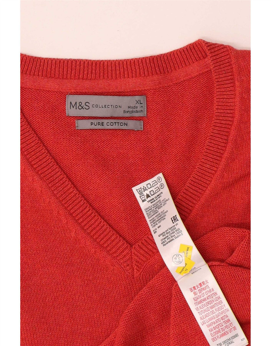 Pulover pentru bărbați Marks & Spencer, cu decolteu în V, XL, bumbac roșu