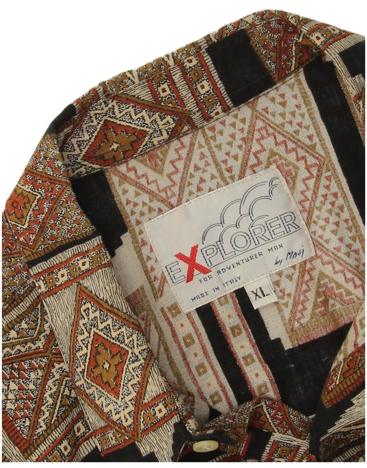 Cămașă cu mânecă scurtă pentru bărbați Explorer XL maro geometrică