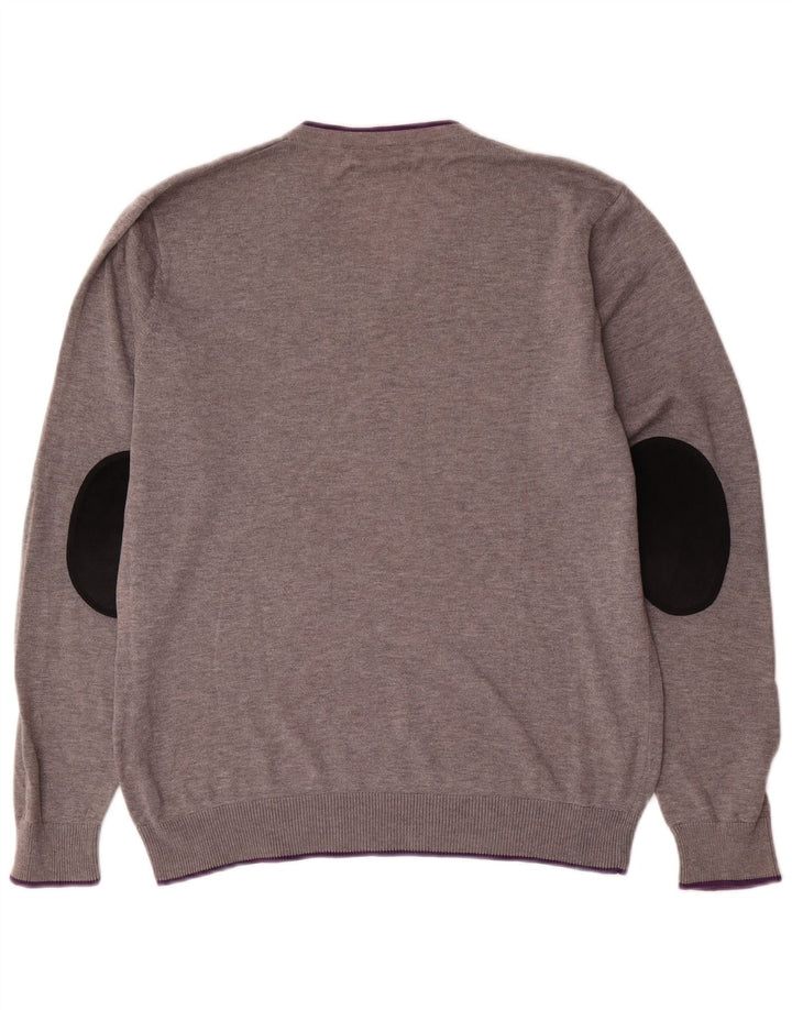 Pulover Gant pentru bărbați, cu decolteu în V, din bumbac color bloc, gri mediu