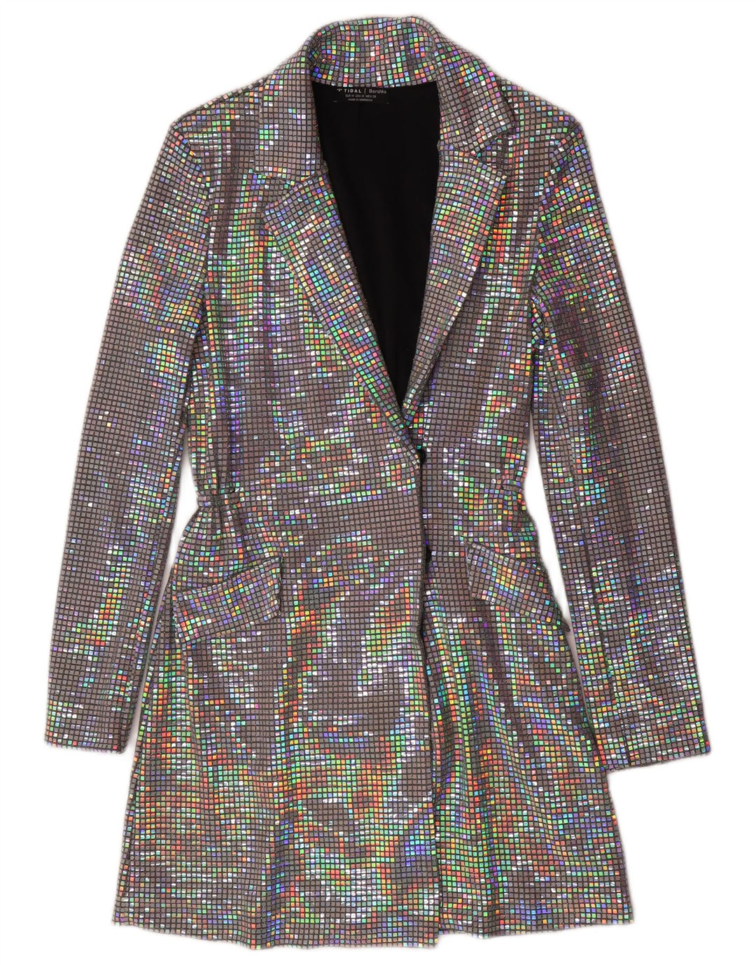 Sacou Bershka pentru femei, lung, mărimea UK 12, Mediu, Multicolor, Poliamidă
