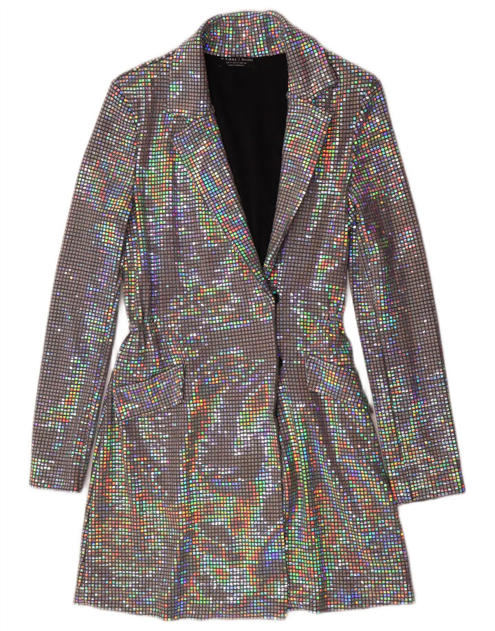 Sacou Bershka pentru femei, lung, mărimea UK 12, Mediu, Multicolor, Poliamidă
