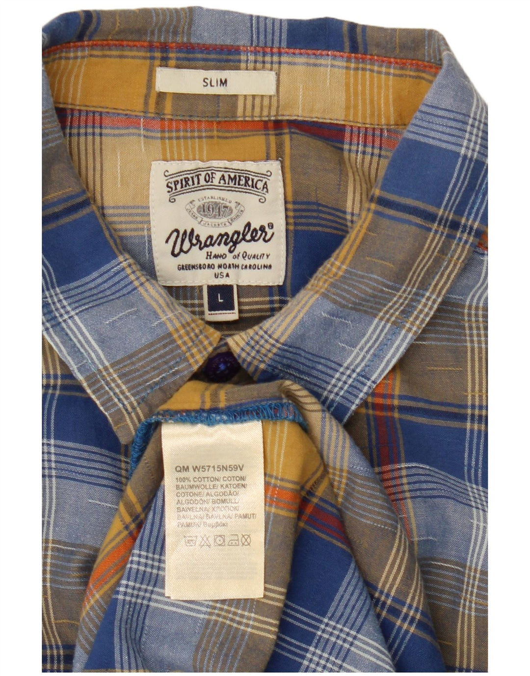 Cămașă subțire cu mânecă scurtă Wrangler pentru bărbați, bumbac cu carouri albastre mari