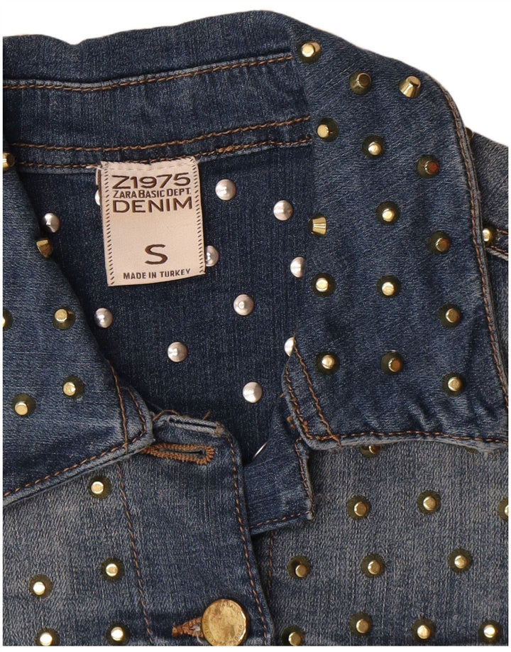 Jachetă de denim scurtă pentru femei Zara UK 10 mic, albastru, bumbac