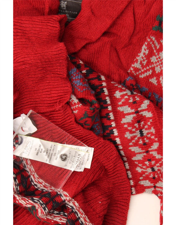 Pulover pentru bărbați Marks & Spencer, cu gât șal, mijlociu, roșu Fair Isle