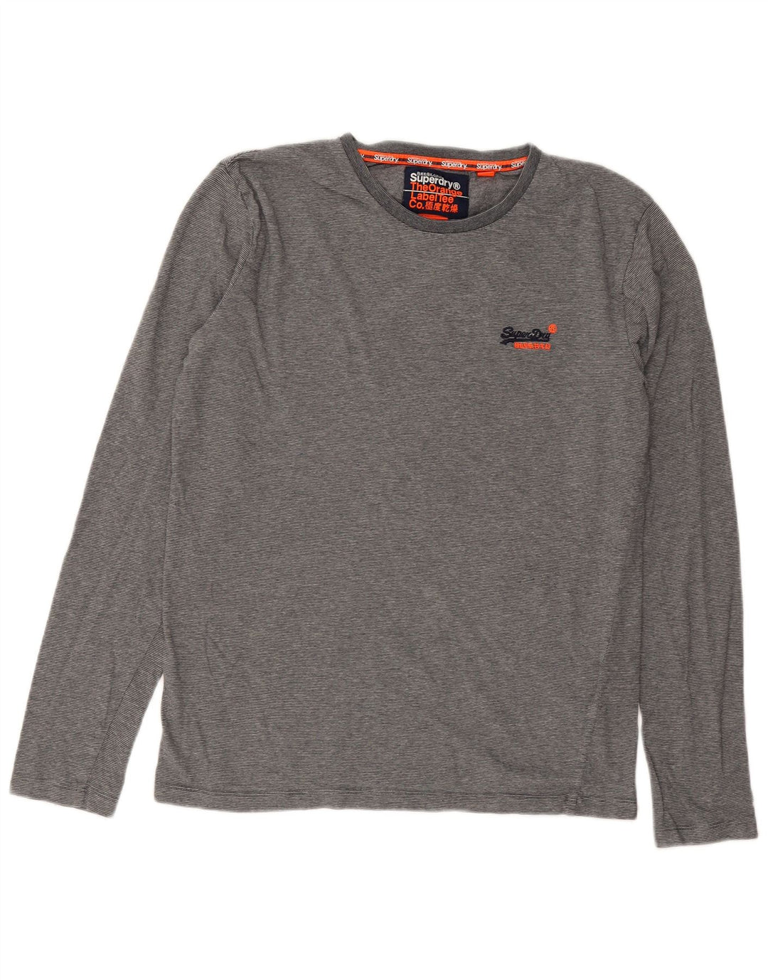 Top pentru bărbați Superdry cu mânecă lungă, gri mediu, bumbac cu dungi