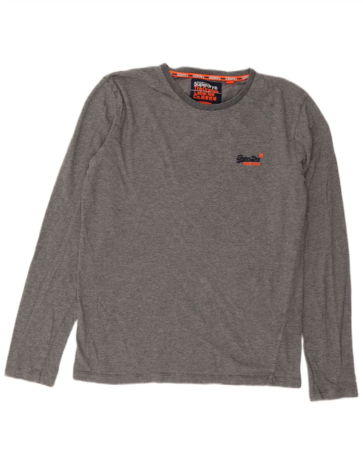 Top pentru bărbați Superdry cu mânecă lungă, gri mediu, bumbac cu dungi