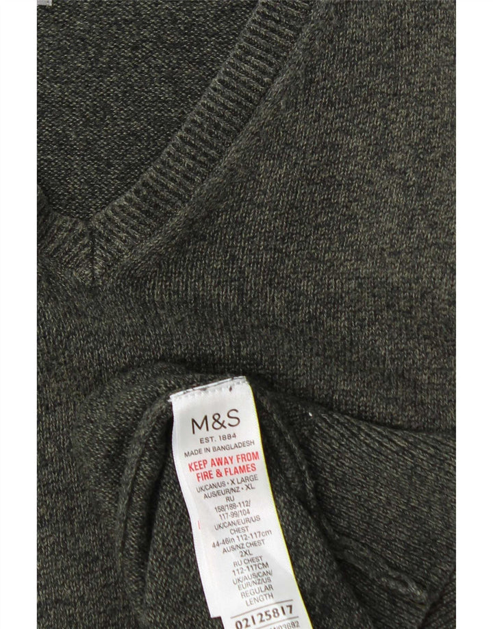 Pulover cu decolteu în V pentru bărbați Marks & Spencer, bumbac verde XL