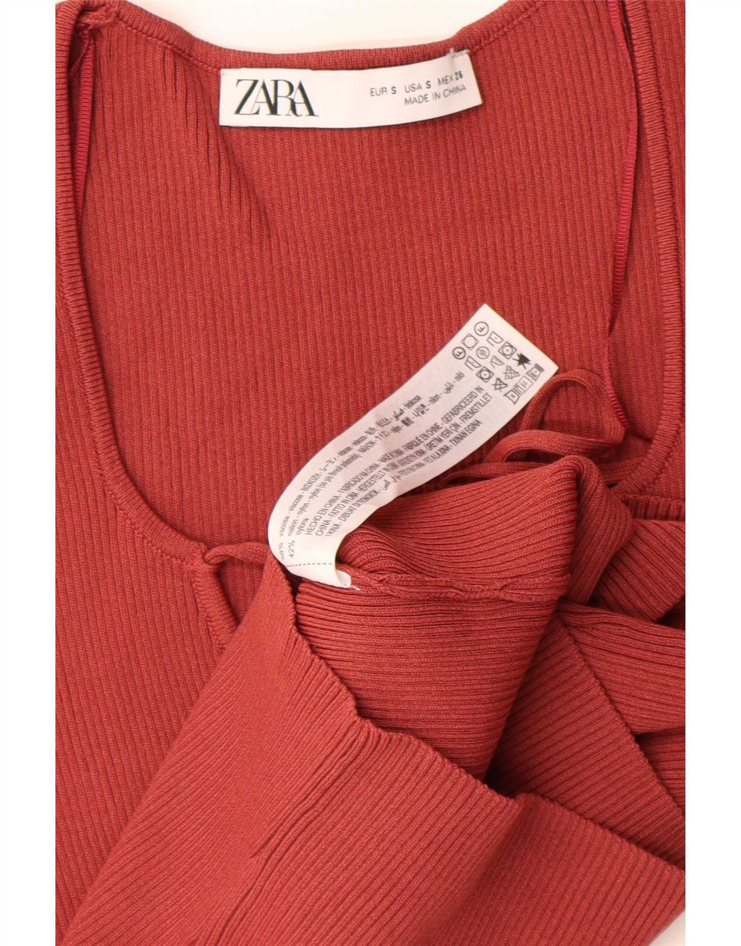Crop Top pentru femei Zara cu mânecă lungă UK 8 Small Red Viscose