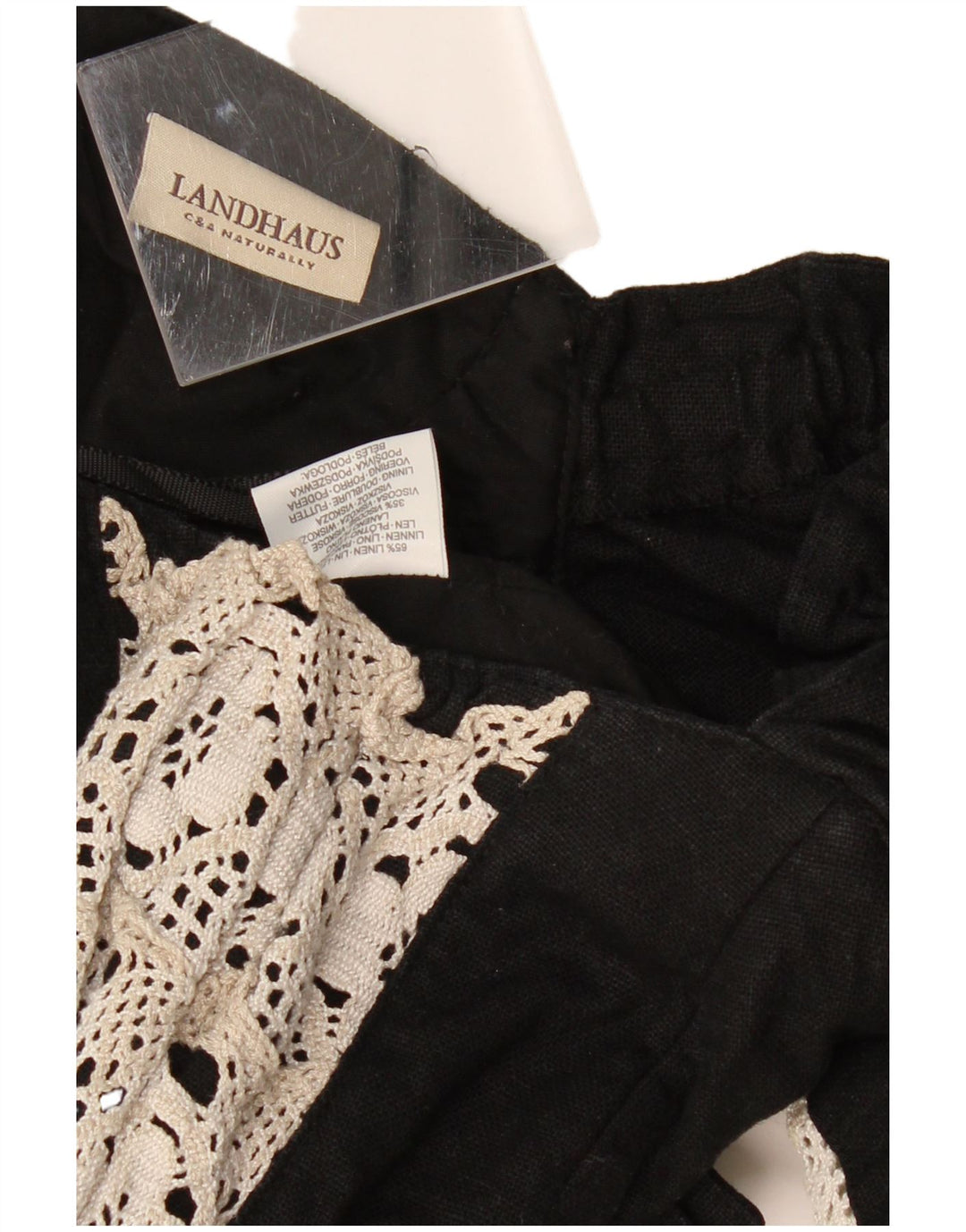 LANDHAUS Trachten Crop Corset Top pentru femei UK 8 Small Black Floral Linen