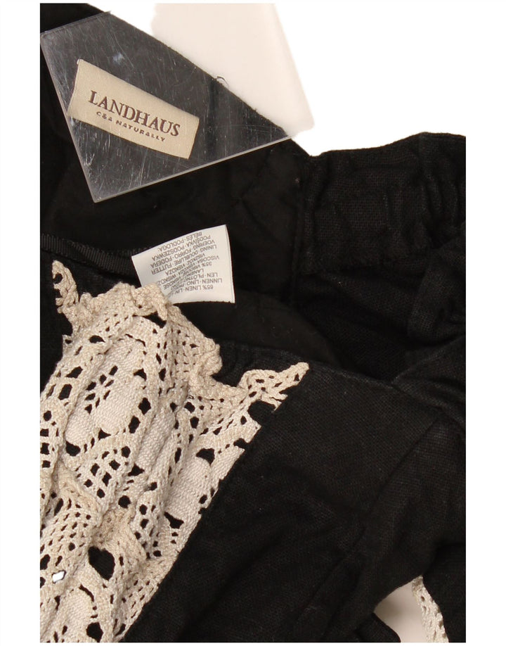 LANDHAUS Trachten Crop Corset Top pentru femei UK 8 Small Black Floral Linen