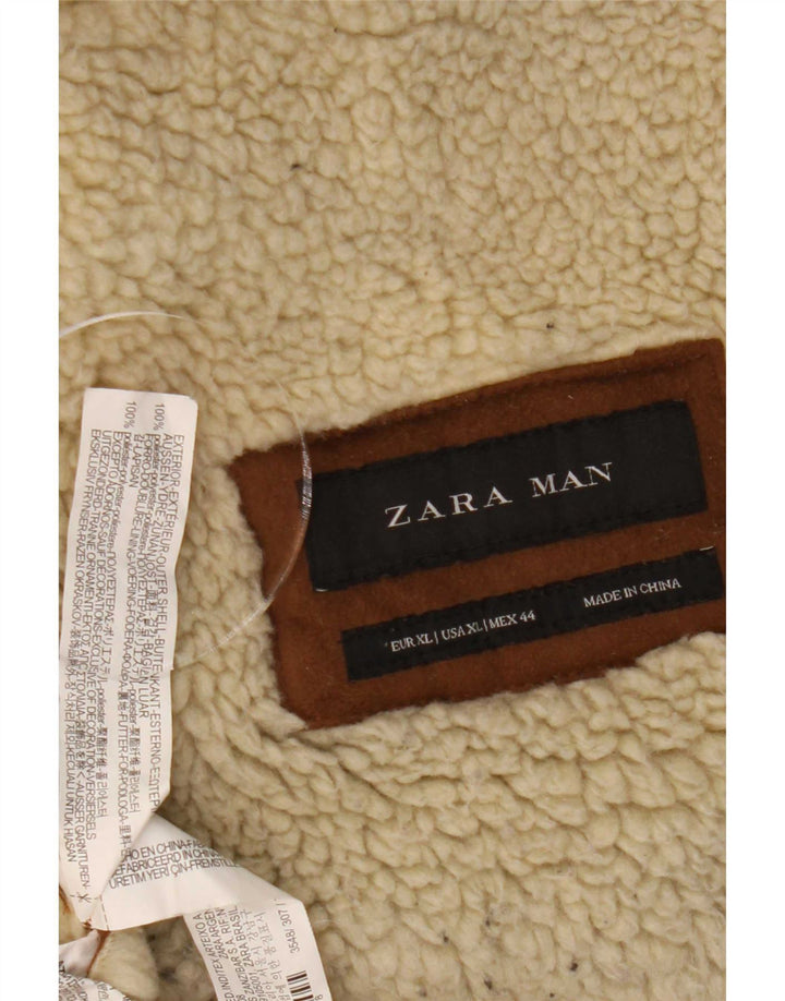 Jachetă Sherpa pentru bărbați Zara UK 42 XL Maro Poliester
