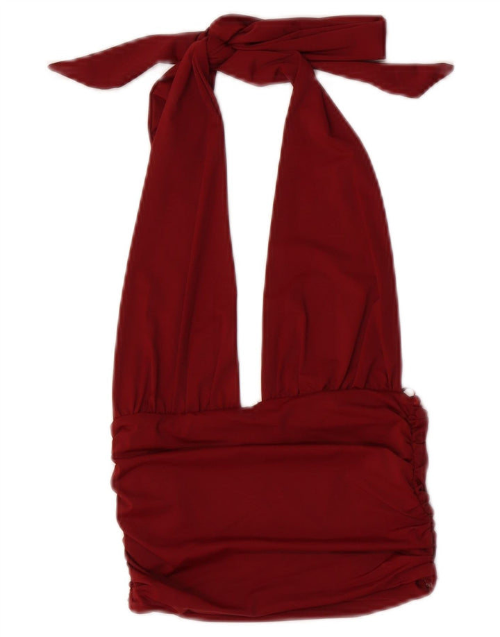 Top Halter pentru femei Zara UK 8 Small Burgundy Poliamidă