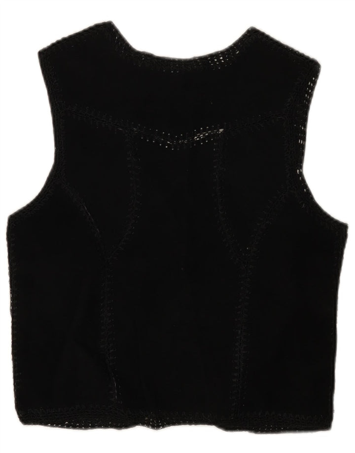 Vestă de damă vintage din piele intoarsa UK 6 XS negru mozaic