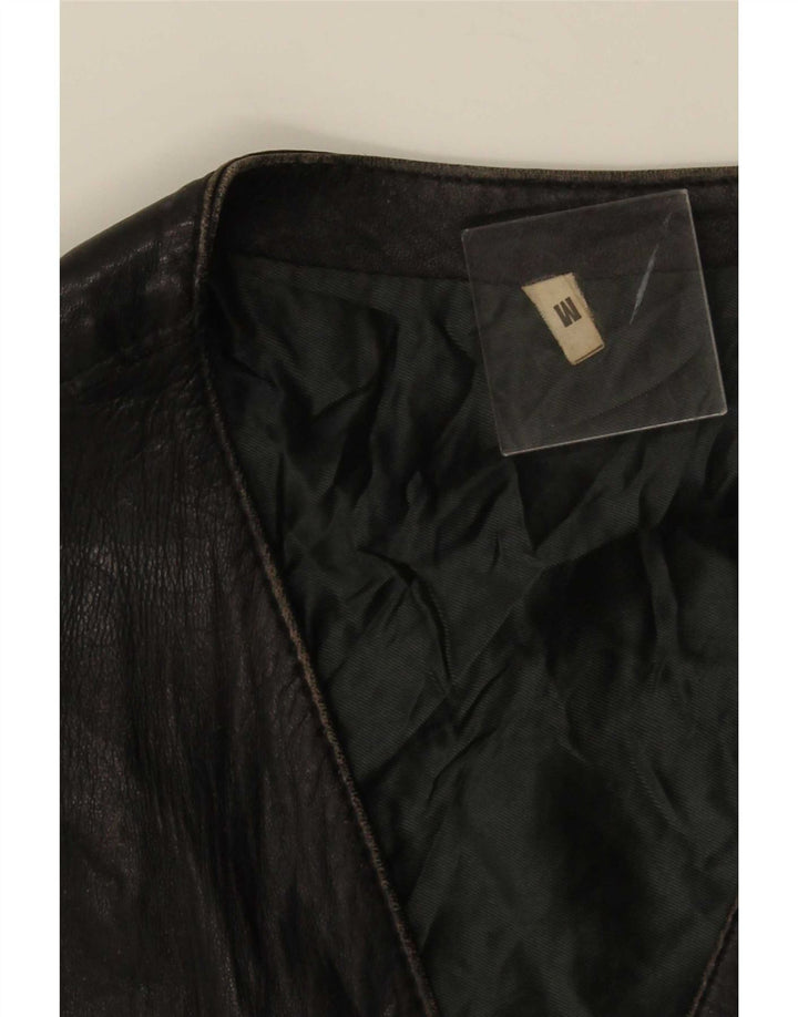 Vestă vintage din piele pentru bărbați, neagră medie