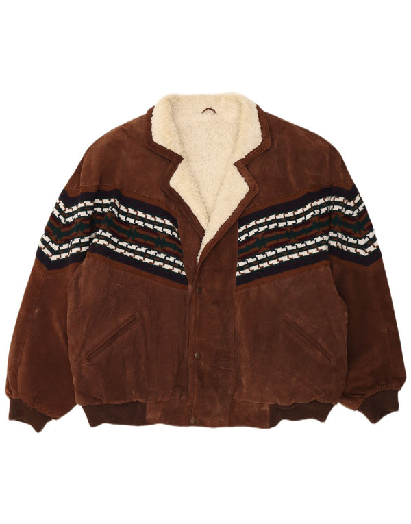 Jachetă vintage pentru bărbați Sherpa, cu ajustare largi, UK 44 2XL, maro, piele geometrică