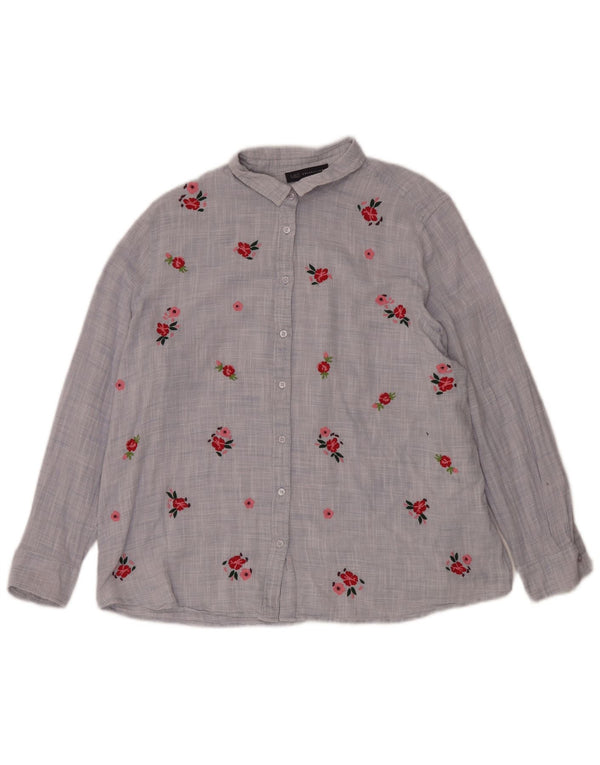 Marks & Spencer Womens Shirt UK 18 XL Blue Floral Cotton