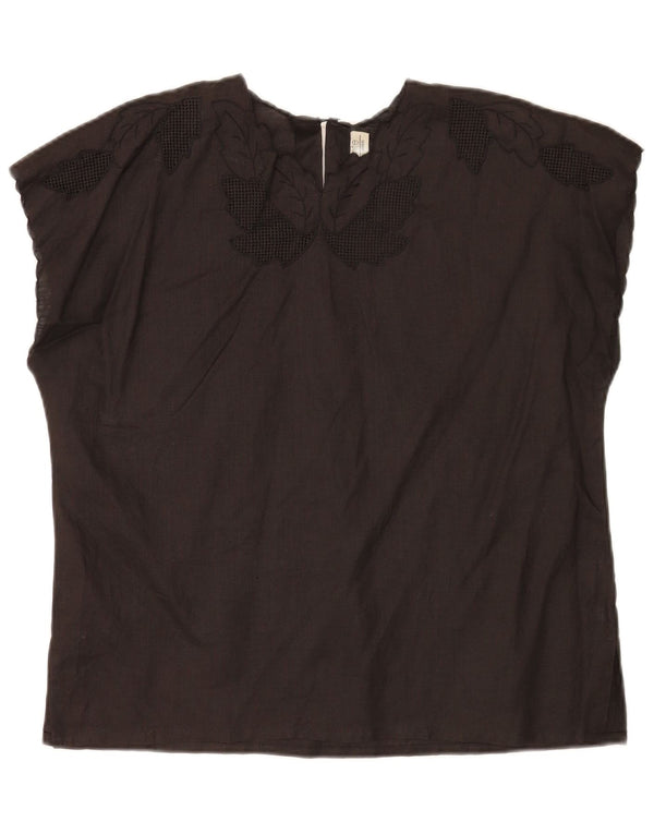 Umberto Severi Bluză Femei Top UK 14 Medium Black Floral Linen